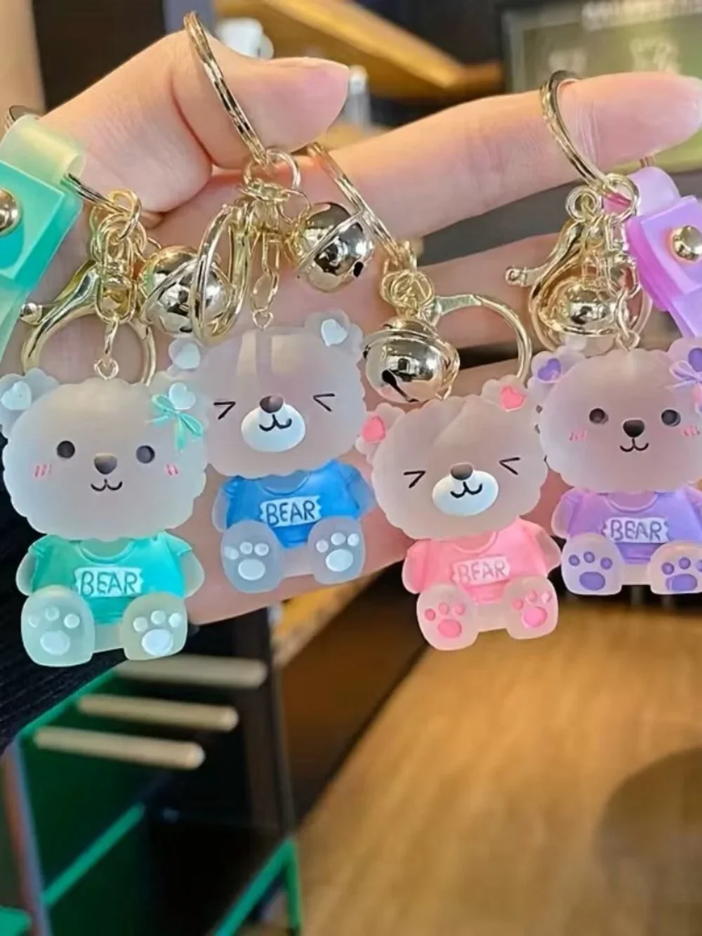 4 Adorable Glass Bear Keychains for Bags and Keys